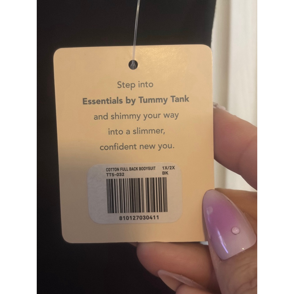 Revolve Women's Essentials by Tummy Tank Black Cotton Full Back Bodysuit 1X/2X - Picture 6 of 6